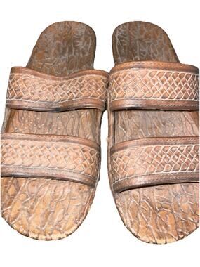 Pali Hawaii Sandals Women Sz 7 Brown Rubber Textured Slip Ons-2 Straps Jesus